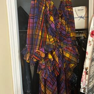 Bold Plaid Ruffled Dress in Purple, Yellow & Orange